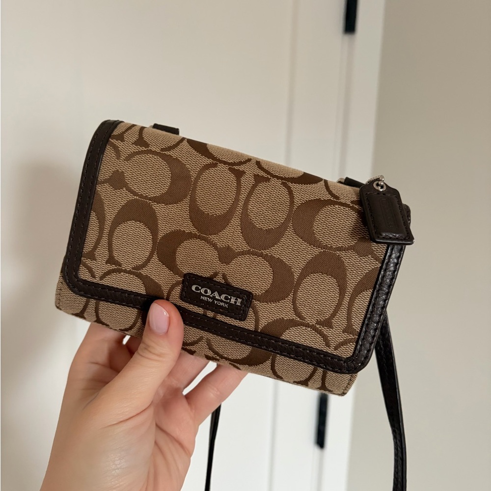 Coach Avery Signature Leather Crossbody Khaki Brown